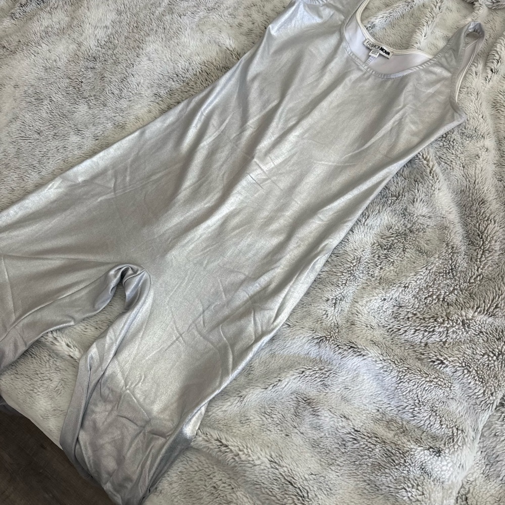 Fashion Nova Shimmering Silver Jumpsuit